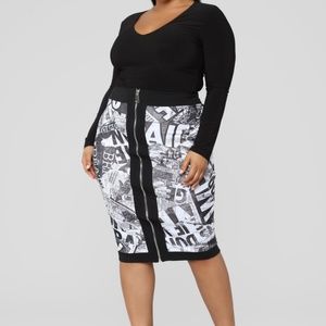 Love Is Madness Midi Skirt - Black/White